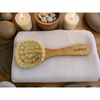Perie Savonia pentru Masaj Uscat al Feței – Peri 100% Naturali de Capră, Lemn de Fag