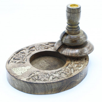 Suport pentru Conuri Parfumate „Fum Curgător” - Lemn de Mango - Model Buddha