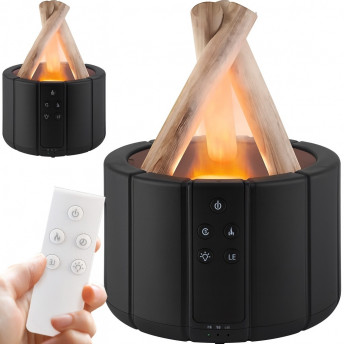 Difuzor Aromaterapie si Umidificator cu Lumina RGB si Telecomanda, Semineu – 250 ml, Negru