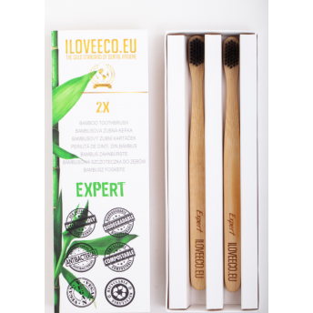 Periute de dinti ecologice, din bambus, model „Expert” - pachet dublu