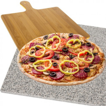 Piatră din granit pentru pizza + paletă din bambus
