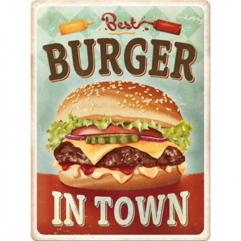 Placă Metalică Decorativă, "Best Burger in Town", 30 x 40 cm