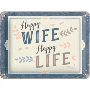 Placă Metalică Decorativă, "Happy Wife, Happy Life", 15 x 20 cm 