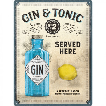 Placă Metalică Decorativă, "Gin & Tonic Served Here", 30 x 40 cm