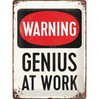 Placă Metalică Decorativă, "Warning: GENIUS at Work", 30 x 40 cm
