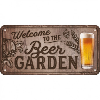 Placă Metalică Decorativă cu Șnur, "Welcome to the Beer Garden",  10 x 20 cm