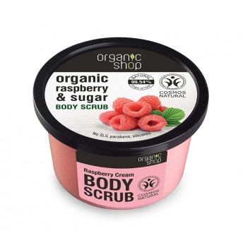 Scrub de corp delicios cu zahar si zmeura Raspberry Cream, 250 ml - Organic Shop