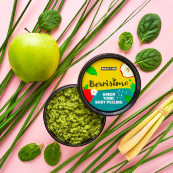 Scrub pentru corp cu alge verzi, extract de mar si ulei de lemongrass, Berrisimo, Beauty Jar, 400g