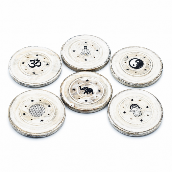 Set 6 Suporturi Rotunde pentru Betisoare si Conuri Parfumate Alb Spalat – Lemn Mango