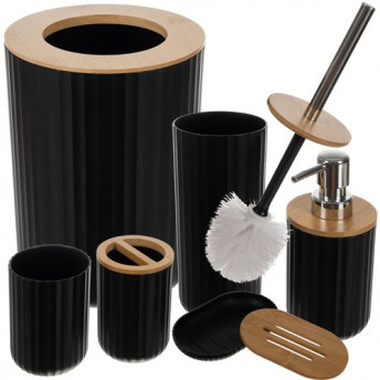 Set accesorii baie – 6 piese, design modern cu bambus și finisaj negru