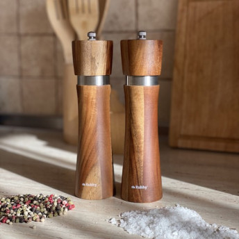Set râșnițe manuale din lemn pentru sare și piper – mecanism ceramic reglabil