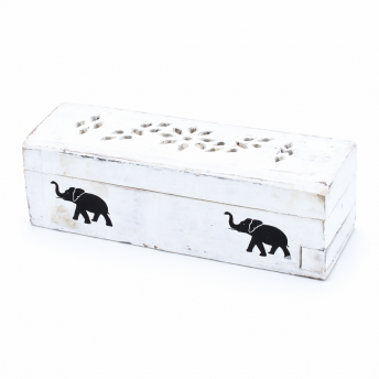 Suport pentru Conuri Parfumate Alb Spalat – Cutie 15 cm – Lemn Mango