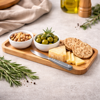 Tava dreptunghiulara din bambus natural, 36 x 15 cm