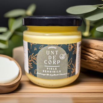 Unt de corp calmant pentru piele sensibilă 100% Natural cu mango, gălbenele și Vitamina E – Savonia, 160 g