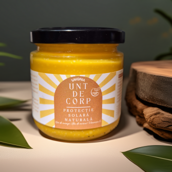 Unt de corp cu protecție solară naturală – Mango, Morcov, & Vitamina E – Savonia, 160 g