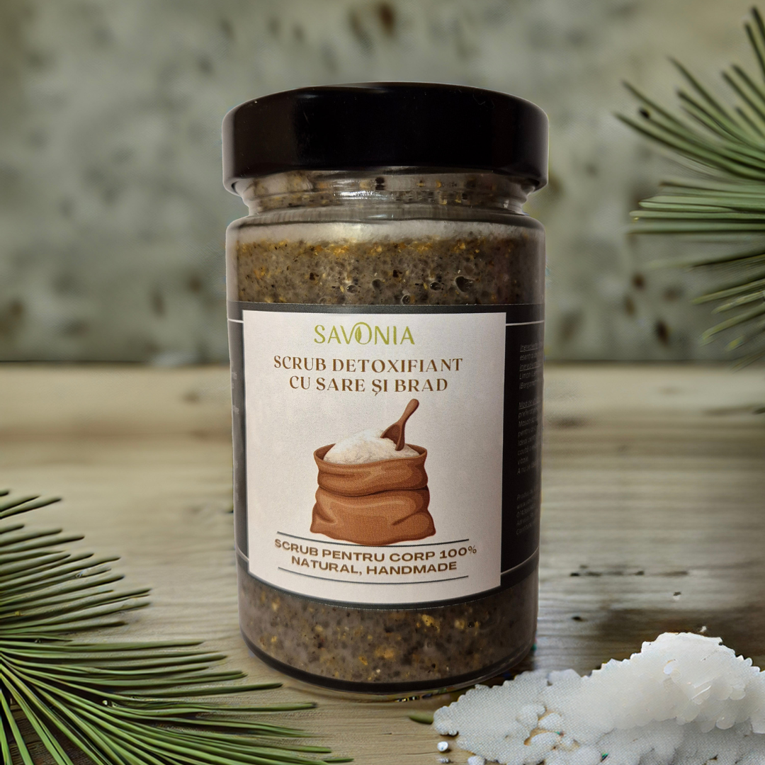 Scrub 100% Natural Detoxifiant cu Sare si Brad, Savonia, 430 gr