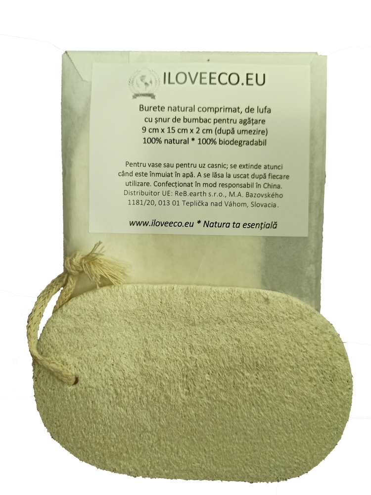Burete oval din lufa, alb (moale) 15 x 9 x 2 cm