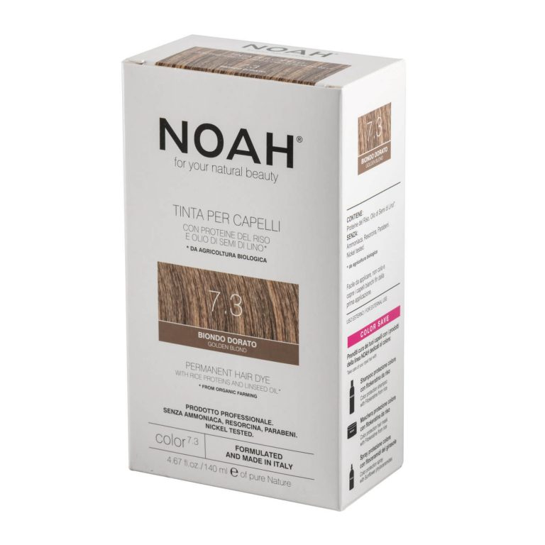 Vopsea de par naturala fara amoniac, Blond auriu, 7.3,Noah, 140 ml