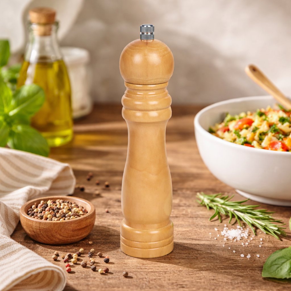 Rasnita manuala pentru piper din lemn natural, 20.5 cm