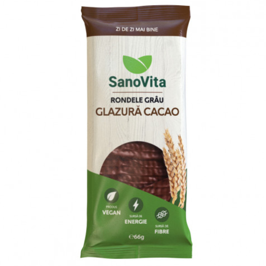 Rondele din grau cu glazura de cacao, 66 g SANOVITA