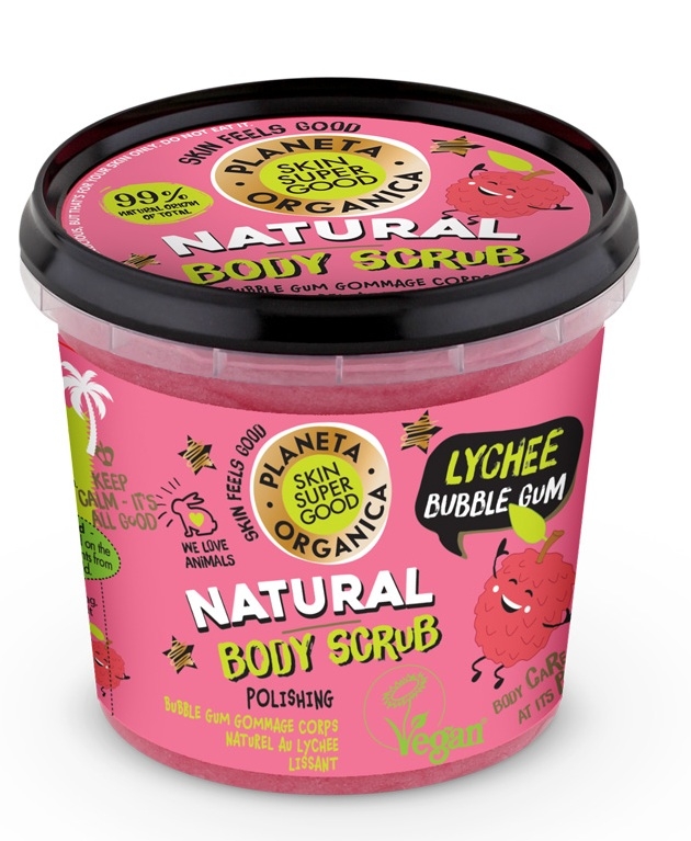 Scrub de corp delicios Skin Supergood Lychee Bubble Gum, 360ml - Planeta Organica