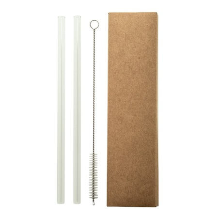 Set 2 Paie Drepte din Sticla, 20 cm si Curatator