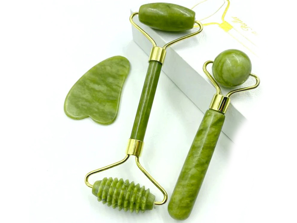 Set Complet de Masaj Jad: Rolă Facială și Corporală + Piatra Gua Sha